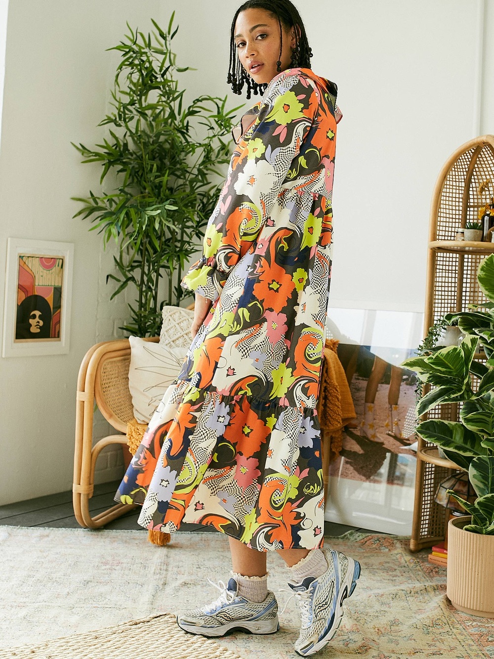 Damson Madder Gloria Trippy Floral Ruffle Dress Organic Cotton Midi 10 - Picture 2 of 9